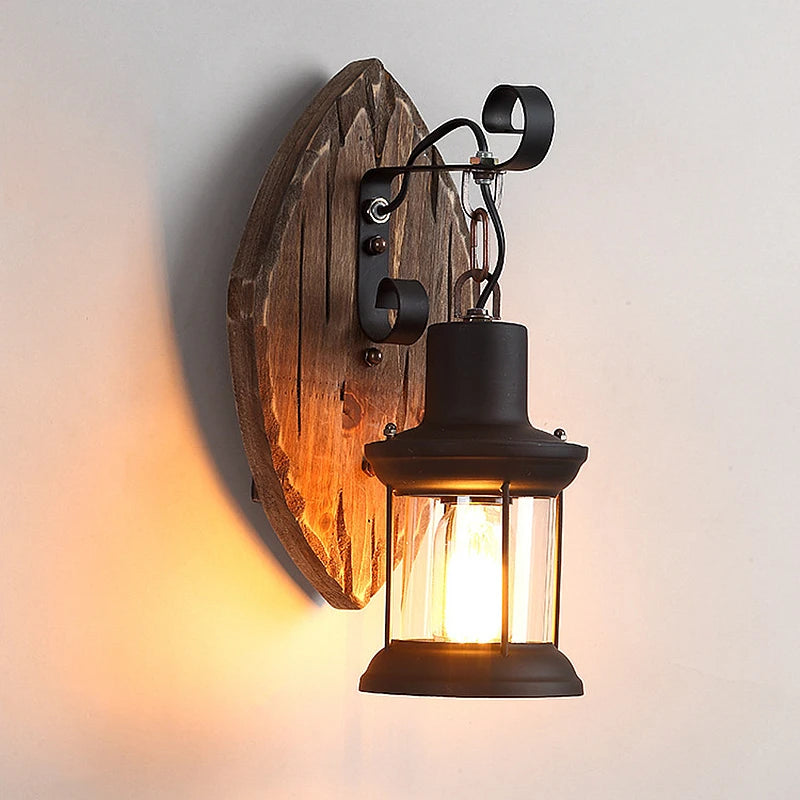 Nordic Antique Retro Vintage Industrial Wood Led Wall Lamp with Exquisite Appearance Warm Light for Bar Café Garden E27