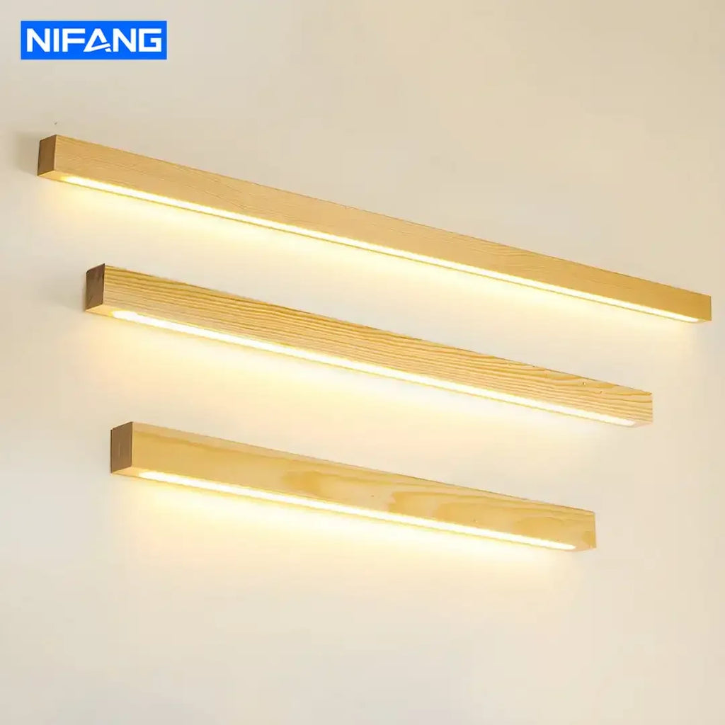 Minimalist Wooden Wall Lights LED Long Strip Design Room Background Wall Night Lamp for Bedroom Balcony Corridor Lighting