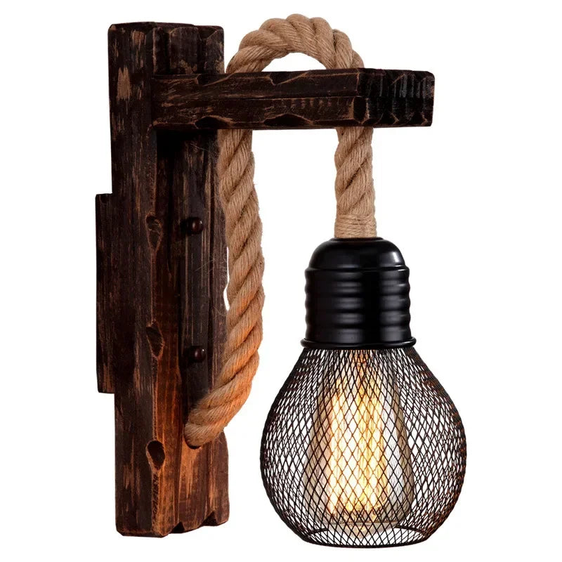 Industrial Wall Sconce, Vintage Metal Wood Light, Rustic Farmhouse Black Wall Lamp for Dining Room Bedroom Indoor
