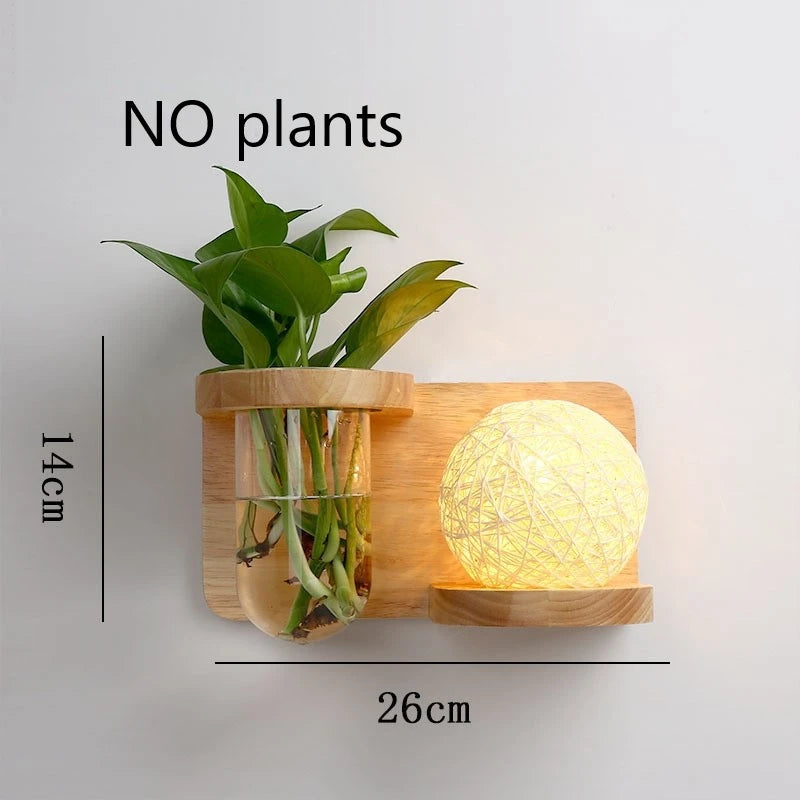 Modern Wooden Lamp Led Wall Lamps Nordic Personality Creative Green Plant Pot Home Decor Living Room Aisle Loft Light Fixtures