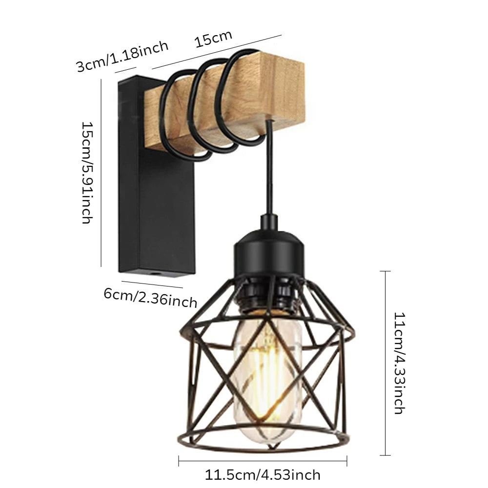 Nordic Creative Bedroom Bedside Lamp Personalized Solid Wood Wall Lamp Modern Simple Aisle Balcony Wrought Iron Light