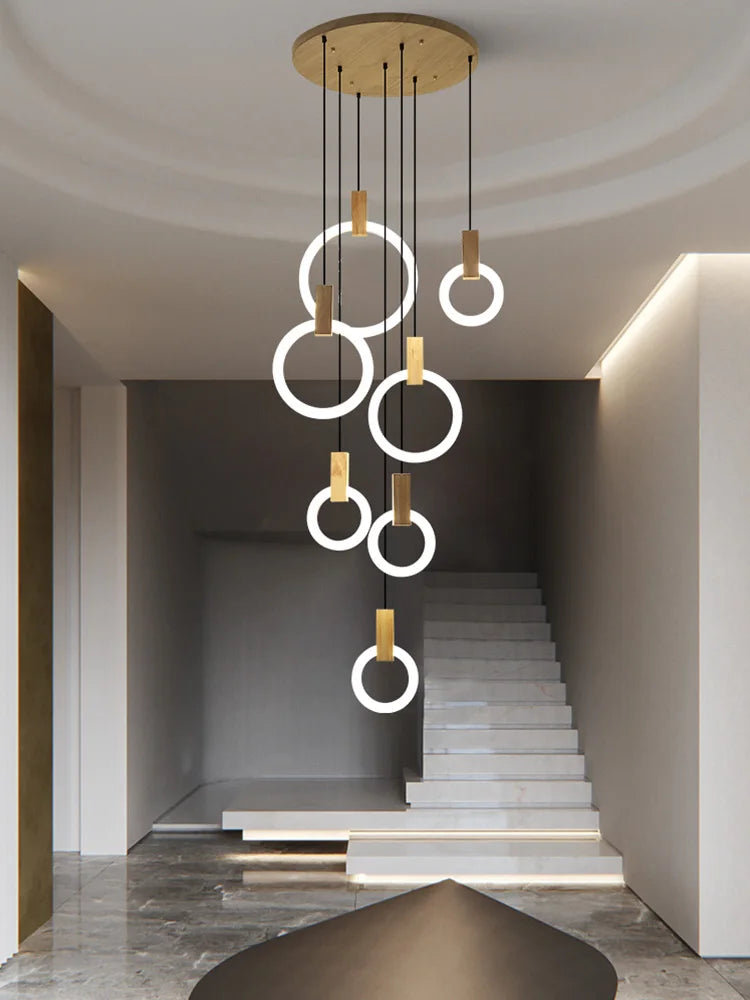 Solid Wood Ceiling Chandelier Stair Entrance Modern Bedroom Living Room Decorative Chandelier Art Kitchen Dining Room Home Lamp