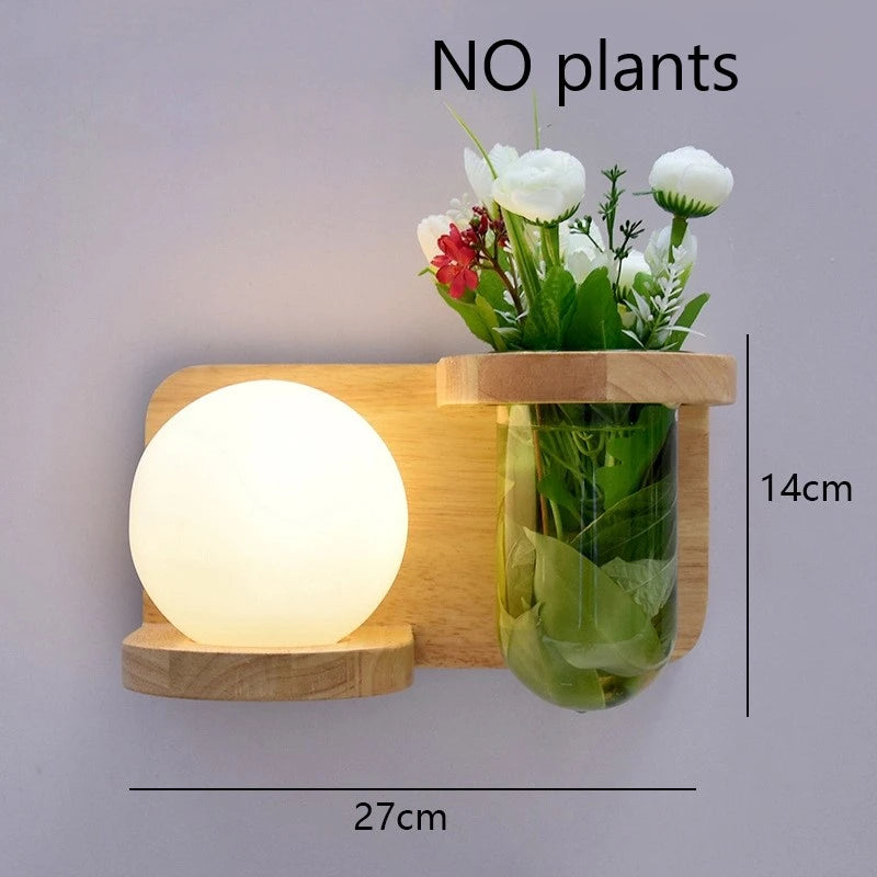 Modern Wooden Lamp Led Wall Lamps Nordic Personality Creative Green Plant Pot Home Decor Living Room Aisle Loft Light Fixtures