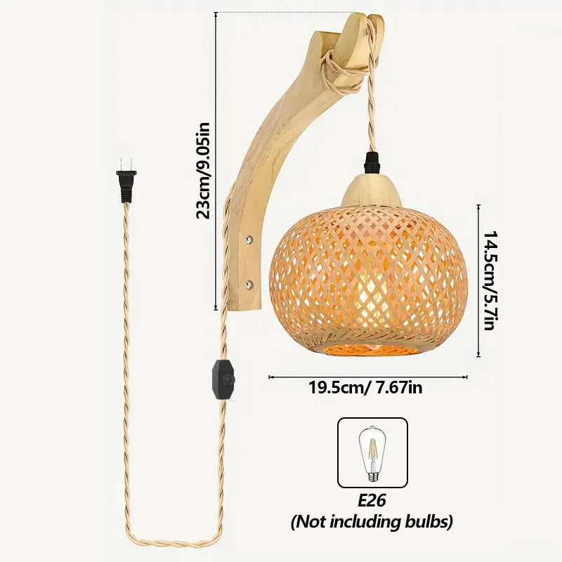 Bamboo Lantern Wall Lamp Natural Rattan Wicker E27 Chandeliers Hand-Woven Bamboo Room Decor Lampshades Wall Light Fixtures