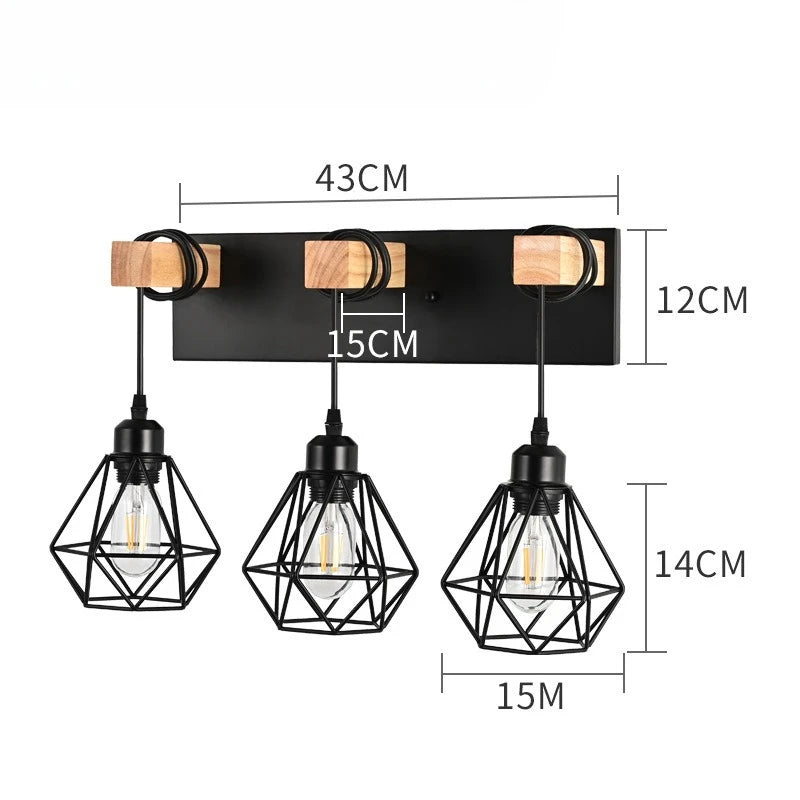 Nordic Creative Bedroom Bedside Lamp Personalized Solid Wood Wall Lamp Modern Simple Aisle Balcony Wrought Iron Light
