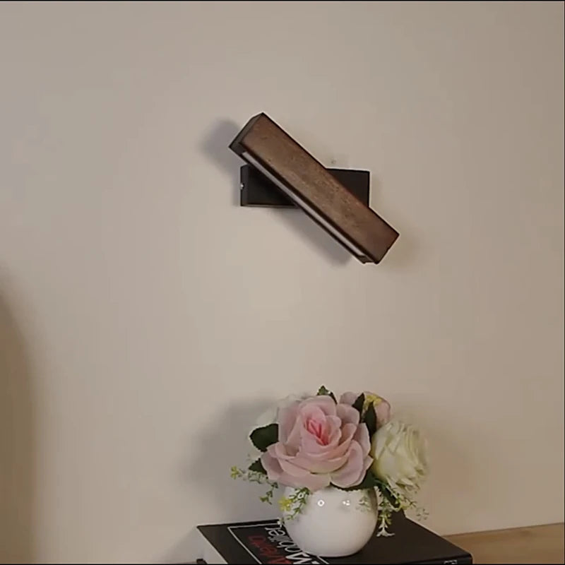 Nordic Home Decor Black Wood Wall Lamp Nature Wood And Iron Base LED Rotatable Hotel Lustre Indoor Bedside Reading Sconce Lights