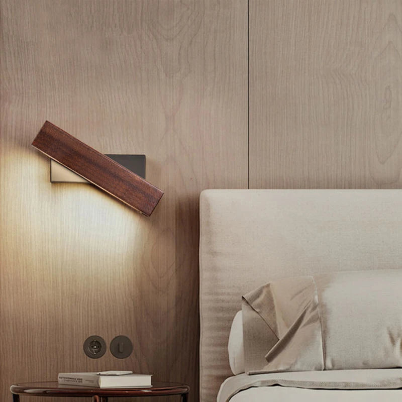Nordic Home Decor Black Wood Wall Lamp Nature Wood And Iron Base LED Rotatable Hotel Lustre Indoor Bedside Reading Sconce Lights