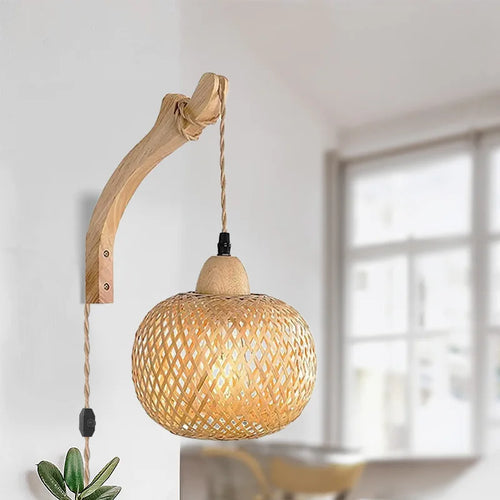 Bamboo Lantern Wall Lamp Natural Rattan Wicker E27 Chandeliers Hand-Woven Bamboo Room Decor Lampshades Wall Light Fixtures