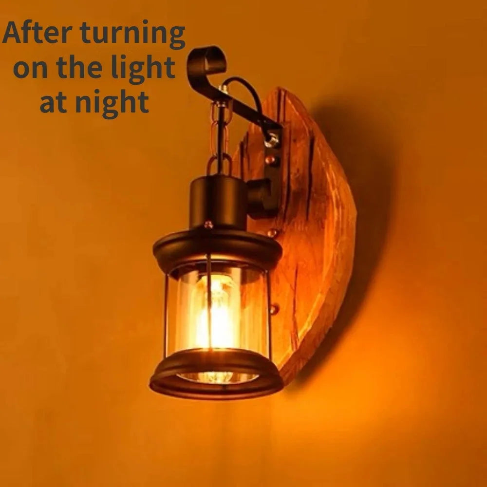 Nordic Antique Retro Vintage Industrial Wood Led Wall Lamp with Exquisite Appearance Warm Light for Bar Café Garden E27