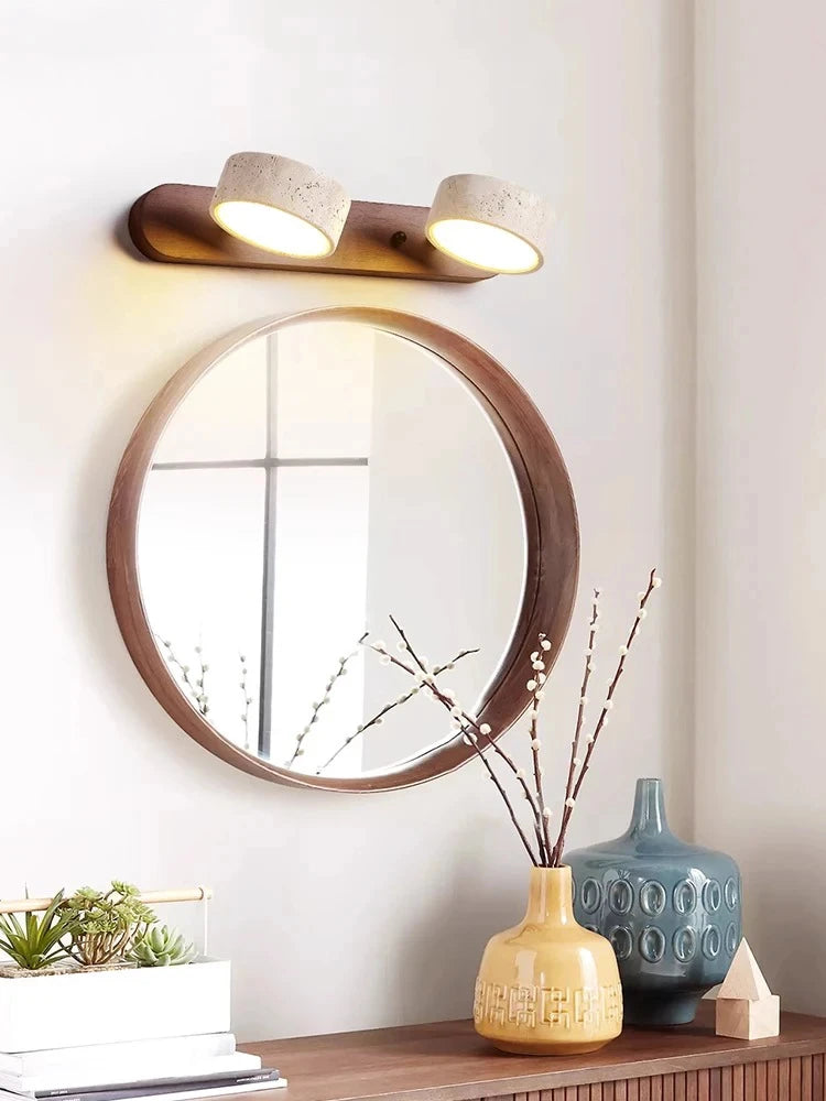 Travertine Wall Lamp Stone Sconce Light Wood Rotatable for Bedroom Bedside