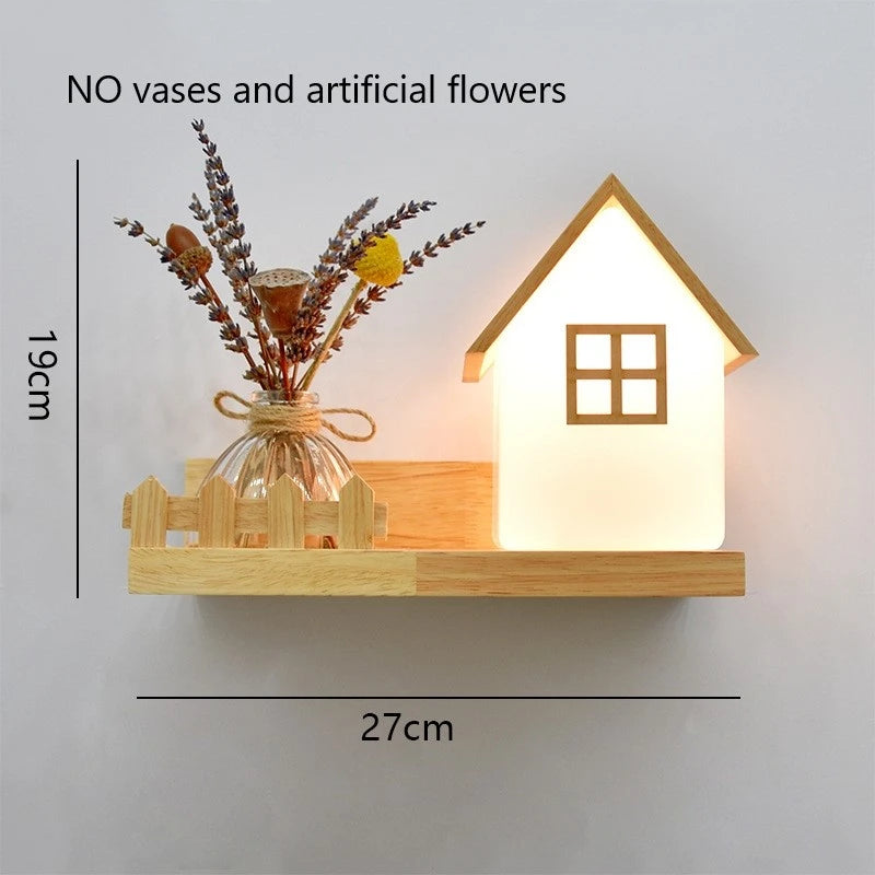 Modern Wooden Lamp Led Wall Lamps Nordic Personality Creative Green Plant Pot Home Decor Living Room Aisle Loft Light Fixtures