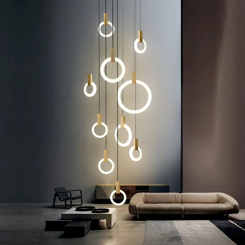 Solid Wood Ceiling Chandelier Stair Entrance Modern Bedroom Living Room Decorative Chandelier Art Kitchen Dining Room Home Lamp