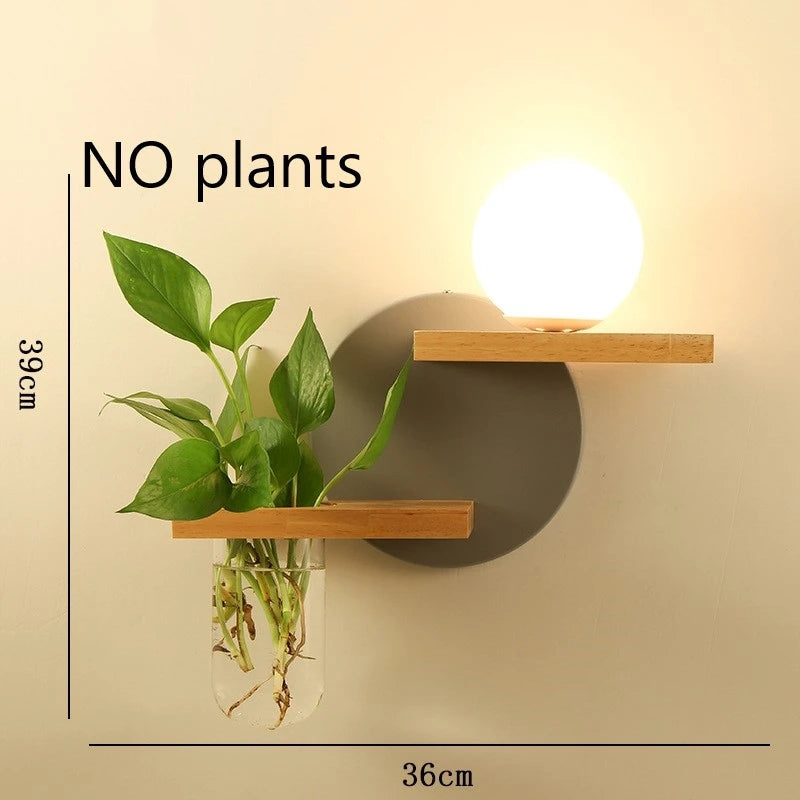 Modern Wooden Lamp Led Wall Lamps Nordic Personality Creative Green Plant Pot Home Decor Living Room Aisle Loft Light Fixtures