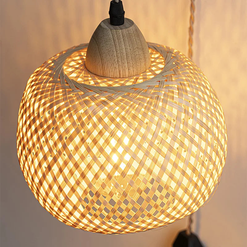 Bamboo Lantern Wall Lamp Natural Rattan Wicker E27 Chandeliers Hand-Woven Bamboo Room Decor Lampshades Wall Light Fixtures