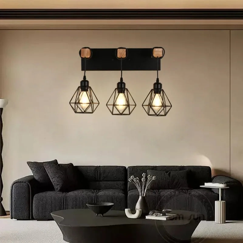 Nordic Creative Bedroom Bedside Lamp Personalized Solid Wood Wall Lamp Modern Simple Aisle Balcony Wrought Iron Light