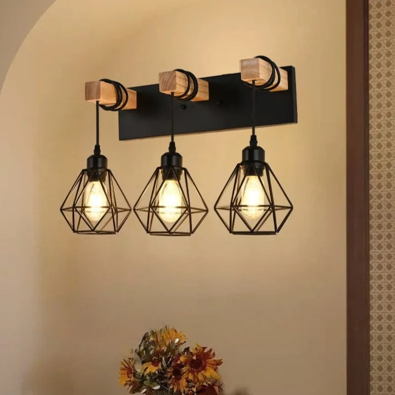 Nordic Creative Bedroom Bedside Lamp Personalized Solid Wood Wall Lamp Modern Simple Aisle Balcony Wrought Iron Light