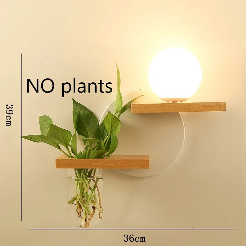Modern Wooden Lamp Led Wall Lamps Nordic Personality Creative Green Plant Pot Home Decor Living Room Aisle Loft Light Fixtures