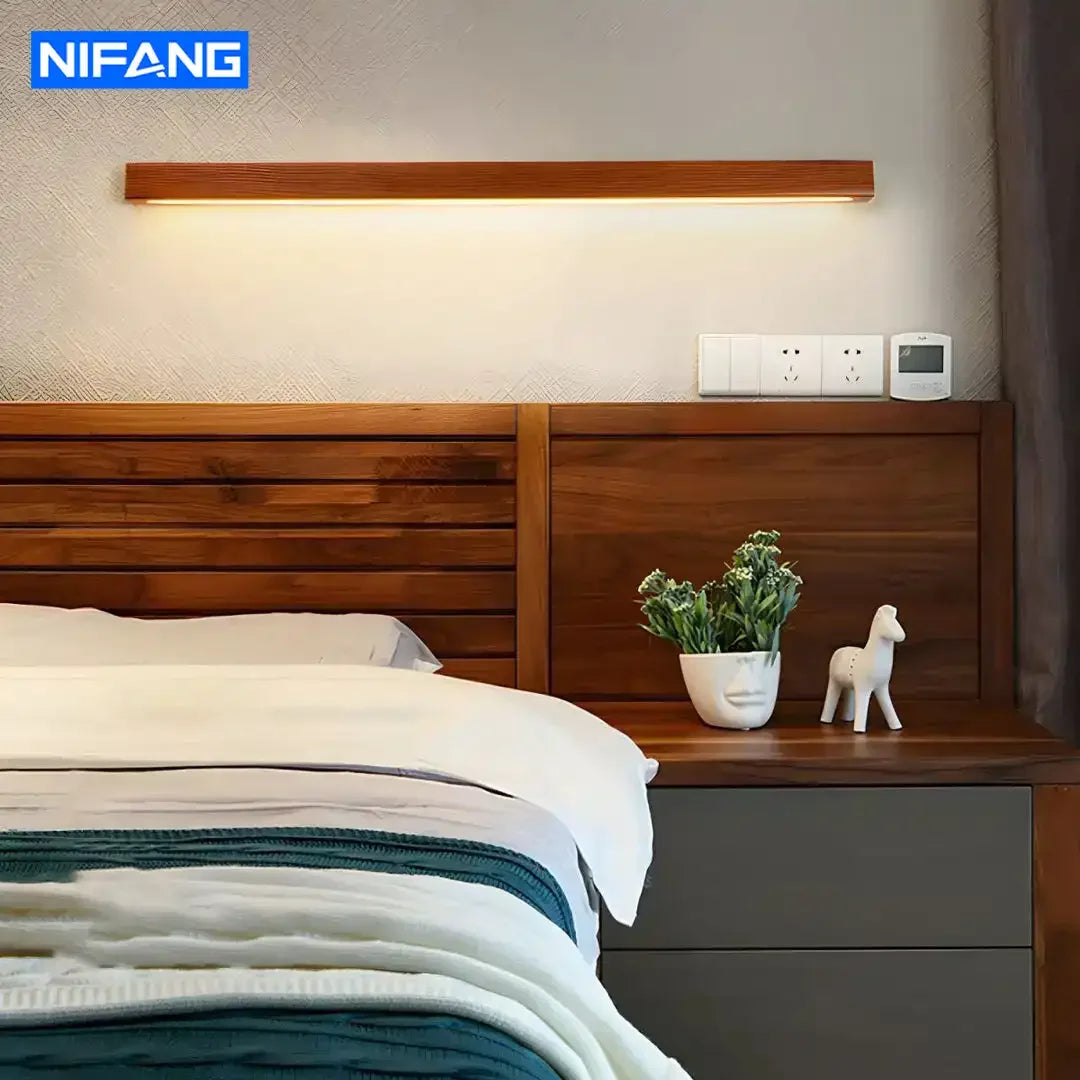Minimalist Wooden Wall Lights LED Long Strip Design Room Background Wall Night Lamp for Bedroom Balcony Corridor Lighting