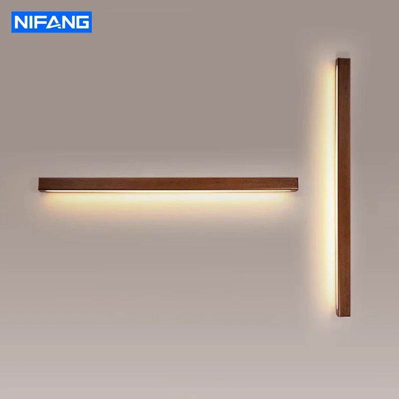 Minimalist Wooden Wall Lights LED Long Strip Design Room Background Wall Night Lamp for Bedroom Balcony Corridor Lighting