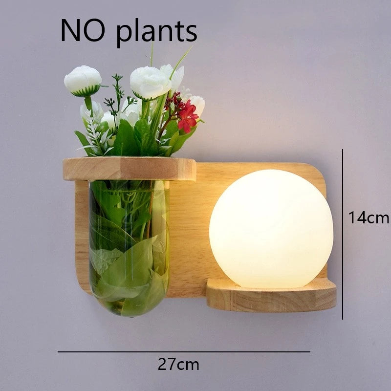Modern Wooden Lamp Led Wall Lamps Nordic Personality Creative Green Plant Pot Home Decor Living Room Aisle Loft Light Fixtures
