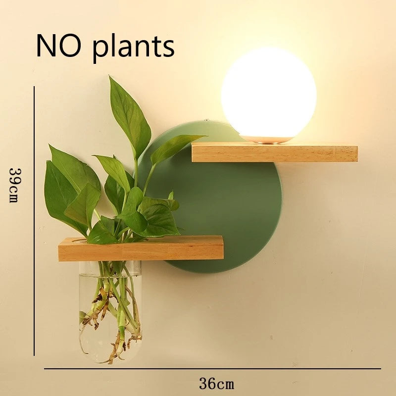 Modern Wooden Lamp Led Wall Lamps Nordic Personality Creative Green Plant Pot Home Decor Living Room Aisle Loft Light Fixtures