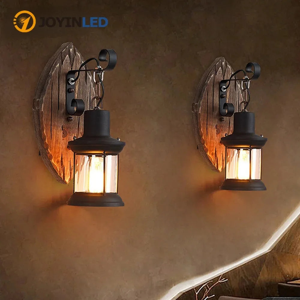 Nordic Antique Retro Vintage Industrial Wood Led Wall Lamp with Exquisite Appearance Warm Light for Bar Café Garden E27