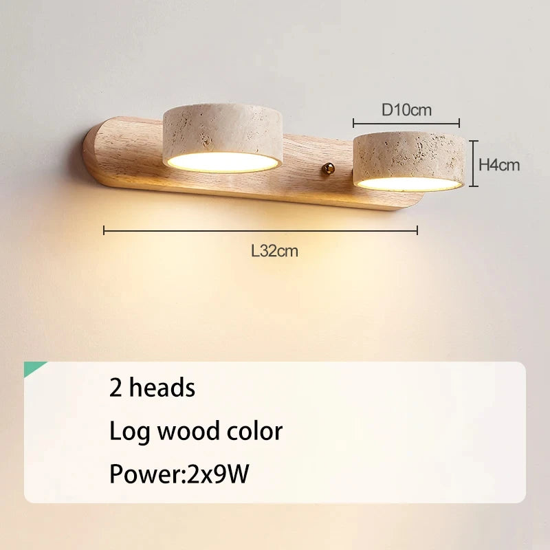 Travertine Wall Lamp Stone Sconce Light Wood Rotatable for Bedroom Bedside