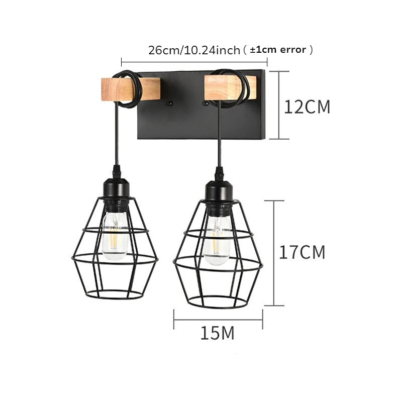 Nordic Creative Bedroom Bedside Lamp Personalized Solid Wood Wall Lamp Modern Simple Aisle Balcony Wrought Iron Light