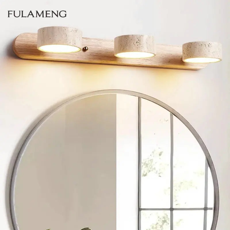 Travertine Wall Lamp Stone Sconce Light Wood Rotatable for Bedroom Bedside