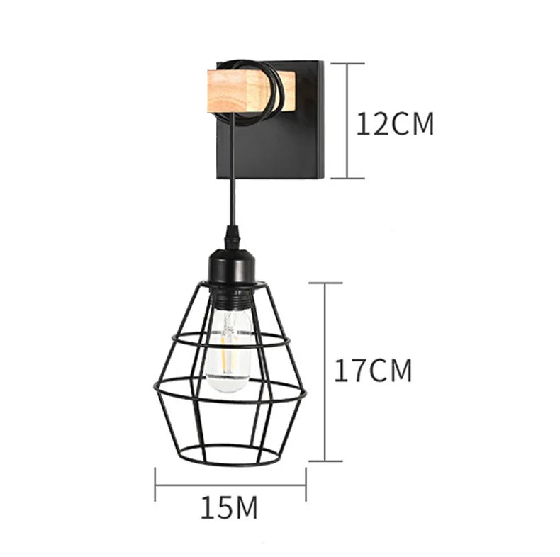 Nordic Creative Bedroom Bedside Lamp Personalized Solid Wood Wall Lamp Modern Simple Aisle Balcony Wrought Iron Light