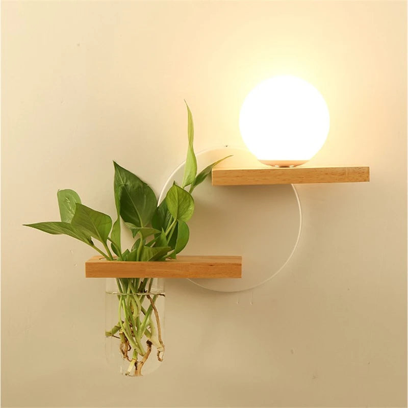 Modern Wooden Lamp Led Wall Lamps Nordic Personality Creative Green Plant Pot Home Decor Living Room Aisle Loft Light Fixtures