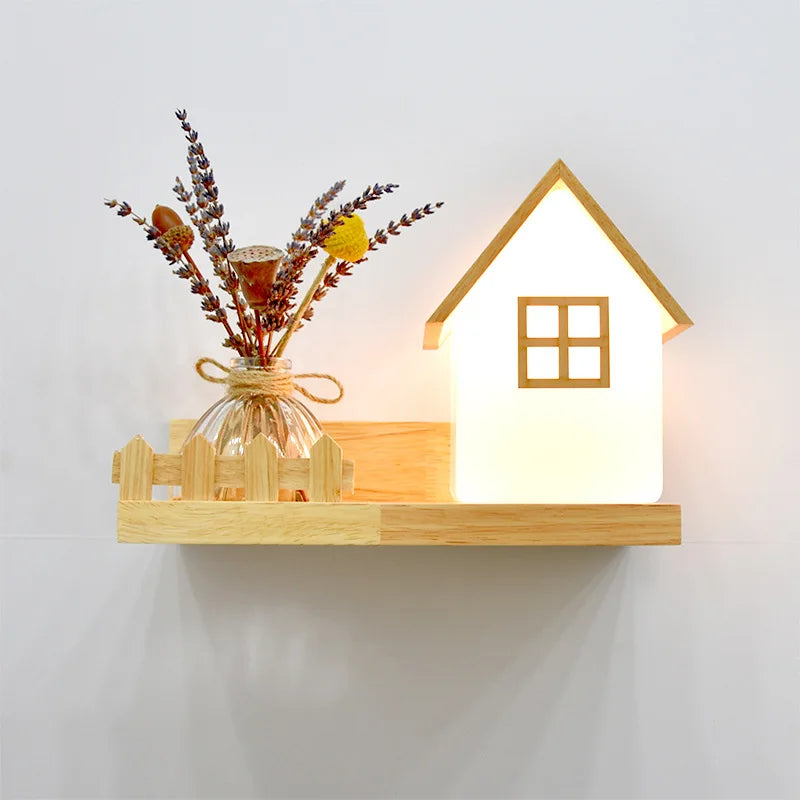 Modern Wooden Lamp Led Wall Lamps Nordic Personality Creative Green Plant Pot Home Decor Living Room Aisle Loft Light Fixtures