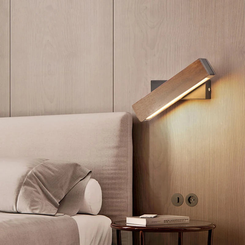 Nordic Home Decor Black Wood Wall Lamp Nature Wood And Iron Base LED Rotatable Hotel Lustre Indoor Bedside Reading Sconce Lights