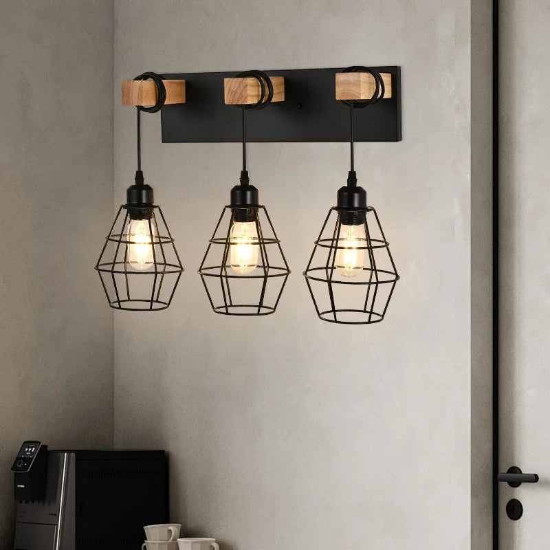 Nordic Creative Bedroom Bedside Lamp Personalized Solid Wood Wall Lamp Modern Simple Aisle Balcony Wrought Iron Light