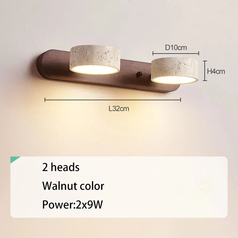Travertine Wall Lamp Stone Sconce Light Wood Rotatable for Bedroom Bedside