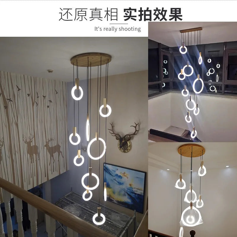 Solid Wood Ceiling Chandelier Stair Entrance Modern Bedroom Living Room Decorative Chandelier Art Kitchen Dining Room Home Lamp