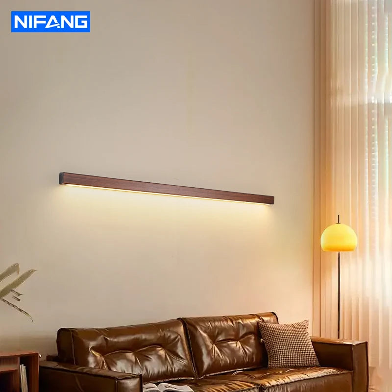 Minimalist Wooden Wall Lights LED Long Strip Design Room Background Wall Night Lamp for Bedroom Balcony Corridor Lighting