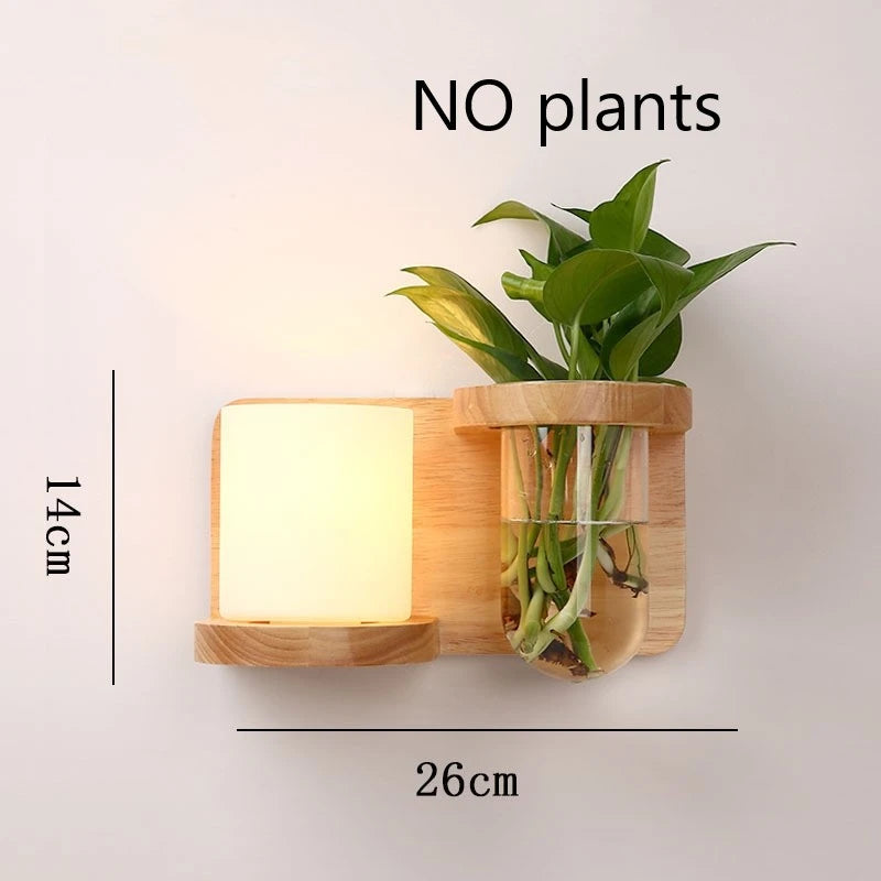 Modern Wooden Lamp Led Wall Lamps Nordic Personality Creative Green Plant Pot Home Decor Living Room Aisle Loft Light Fixtures