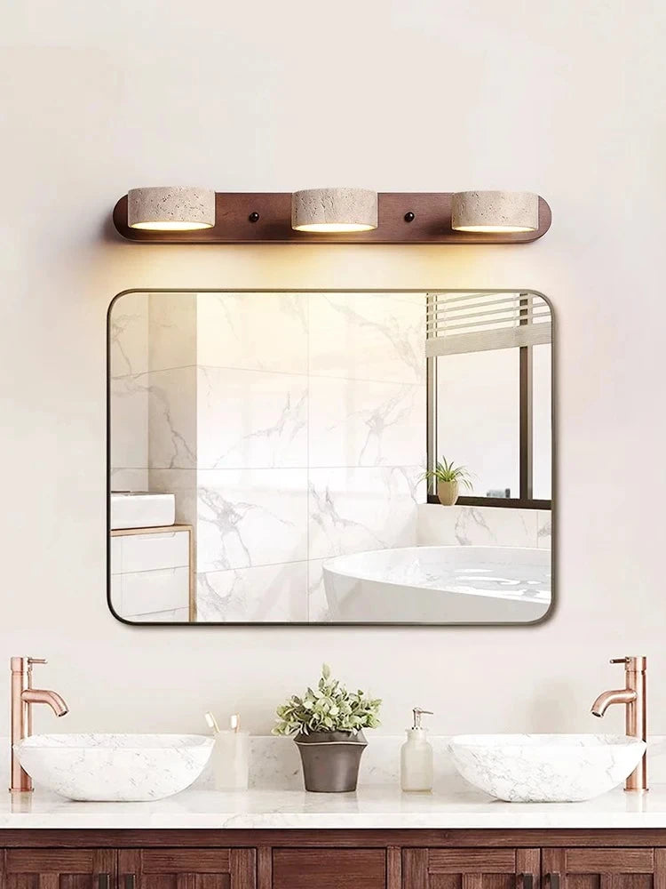 Travertine Wall Lamp Stone Sconce Light Wood Rotatable for Bedroom Bedside