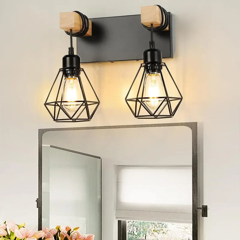 Nordic Creative Bedroom Bedside Lamp Personalized Solid Wood Wall Lamp Modern Simple Aisle Balcony Wrought Iron Light