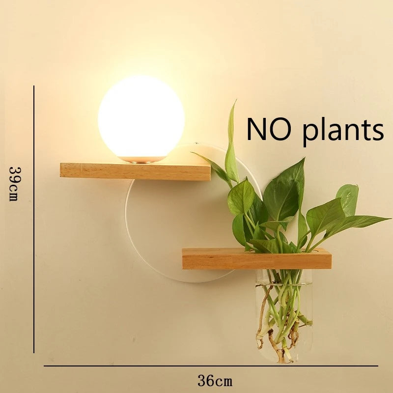Modern Wooden Lamp Led Wall Lamps Nordic Personality Creative Green Plant Pot Home Decor Living Room Aisle Loft Light Fixtures
