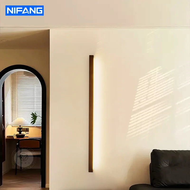 Minimalist Wooden Wall Lights LED Long Strip Design Room Background Wall Night Lamp for Bedroom Balcony Corridor Lighting