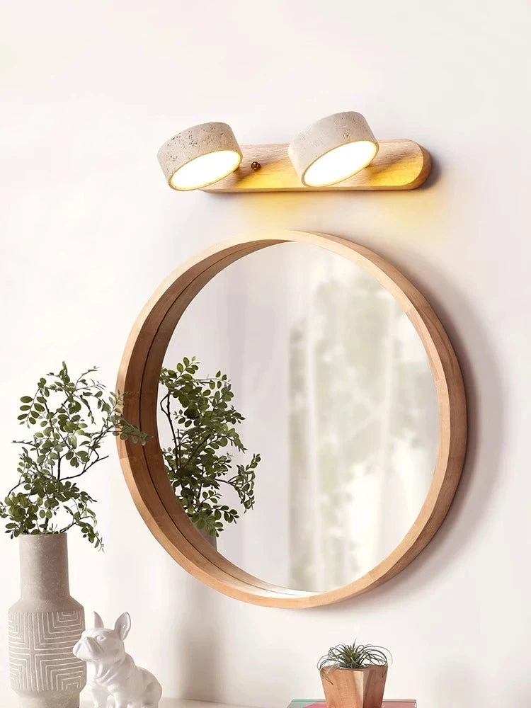 Travertine Wall Lamp Stone Sconce Light Wood Rotatable for Bedroom Bedside